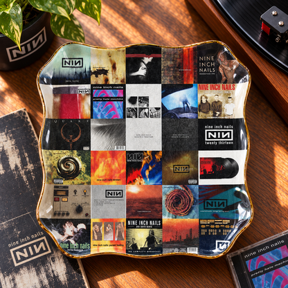 Nine Inch Nails Ceramic Ring Dish - Industrial Rock Album Cover Trinket Tray, Gold-Rimmed Jewelry Holder & Gift