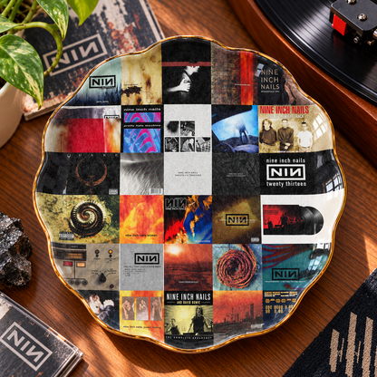 Nine Inch Nails Ceramic Ring Dish - Industrial Rock Album Cover Trinket Tray, Gold-Rimmed Jewelry Holder & Gift