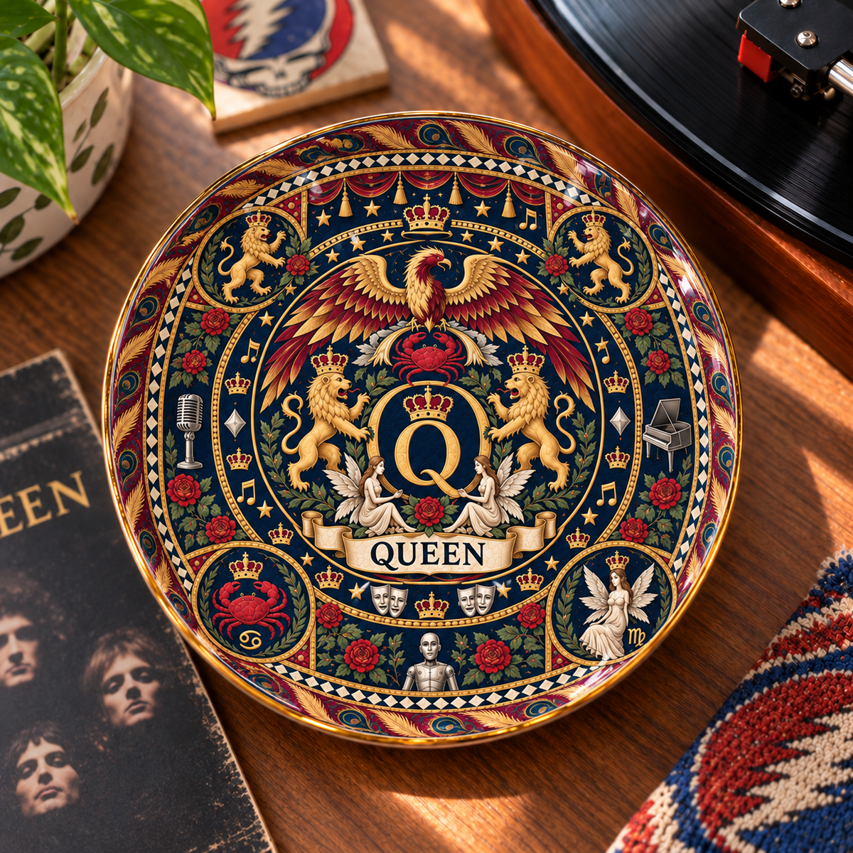 Queen Crest Ceramic Jewelry Dish - Royal Band Crest Logo Trinket Tray, Classic Rock Music Fan Gift & Room Decor