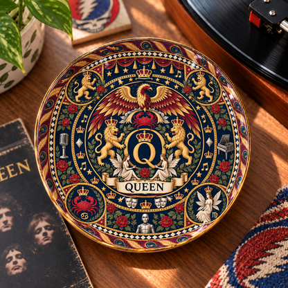 Queen Crest Ceramic Jewelry Dish - Royal Band Crest Logo Trinket Tray, Classic Rock Music Fan Gift & Room Decor