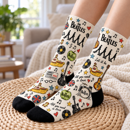 The Beatles Middle Tube Socks - Abbey Road Sketch Style Printed Band Socks, Classic Rock Music Fan Gift