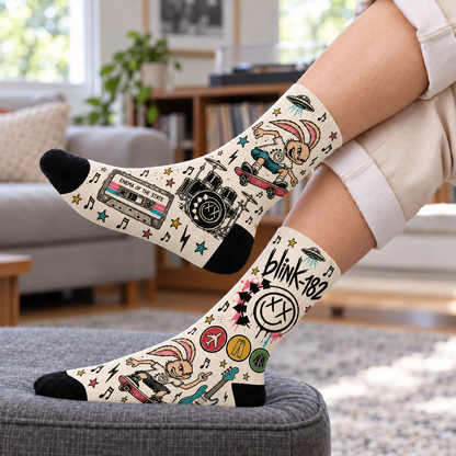 Blink-182 Pop Punk Middle Tube Socks - Vintage Doodle Skater Socks, Enema of the State Album Fan Gift for Men & Women