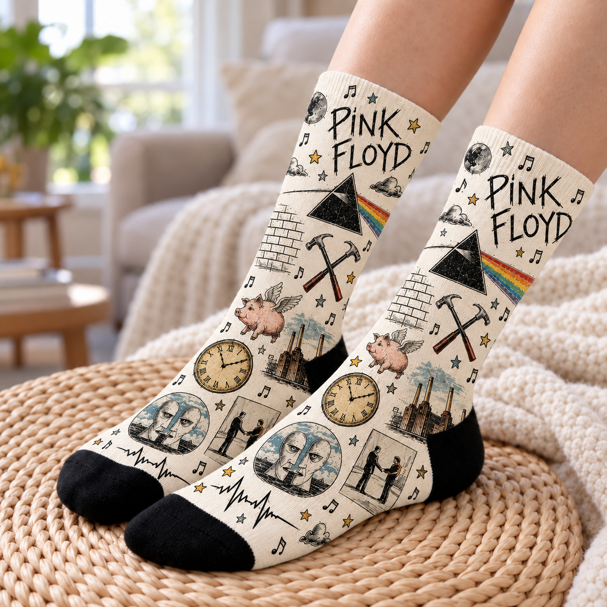 Pink Floyd Middle Tube Socks - Dark Side of the Moon & The Wall Printed Socks, Progressive Rock Fan Gift