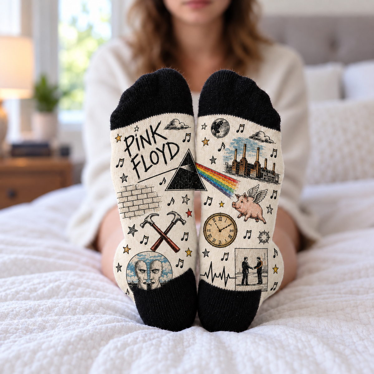 Pink Floyd Middle Tube Socks - Dark Side of the Moon & The Wall Printed Socks, Progressive Rock Fan Gift