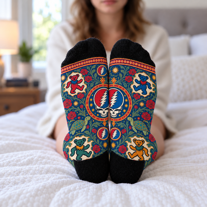 Grateful Dead Heritage Pattern Middle Tube Socks - Vintage Tapestry Printed Band Socks, Rock Fan Holiday Gift