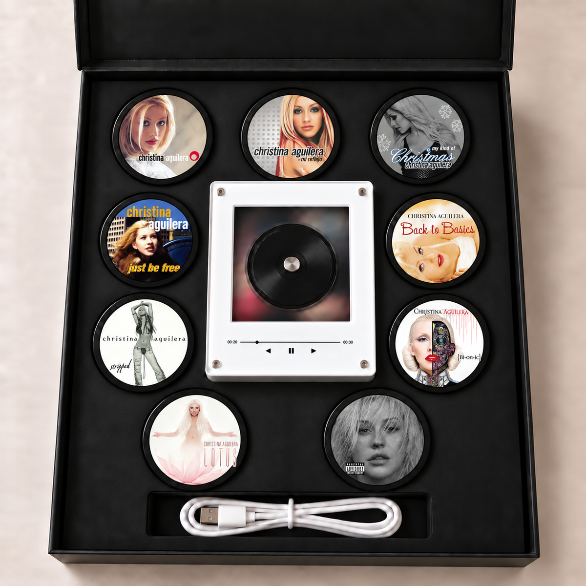 Christina Aguilera MagTune Mini CD Player Light - Premium Pop Music Merchandise, Stripped Album Art LED Night Light Tabletop Decor Fan Gift