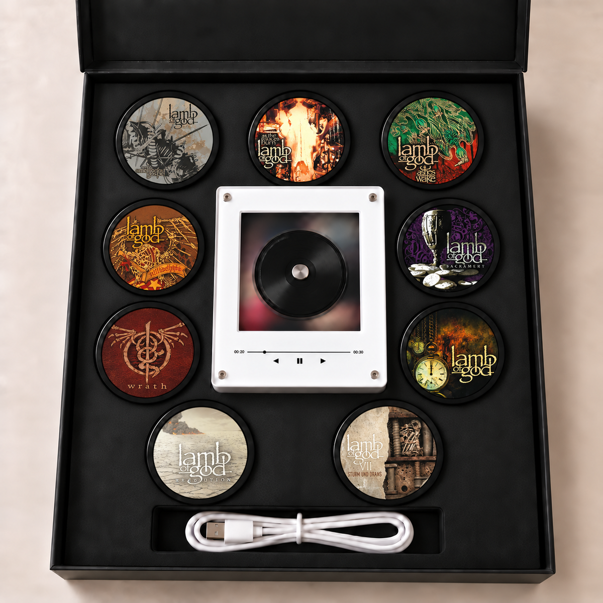 Lamb of God MagTune Mini CD Player Light - Premium Metal Merchandise, Ashes of the Wake Album Art LED Night Light Tabletop Fan Gift