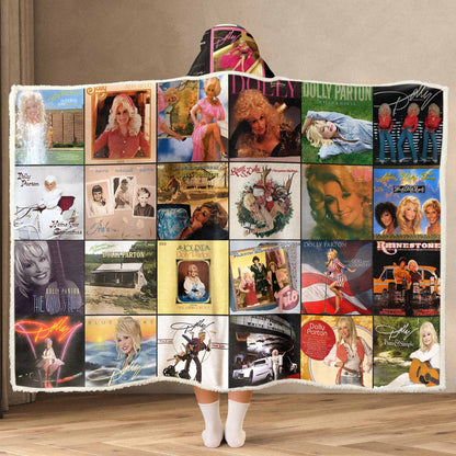 Dolly Parton Album Collage Wearable Hooded Blanket – Cozy Country Music Throw for Fans