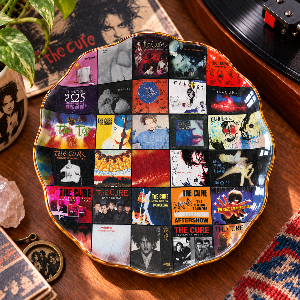 The Cure Ceramic Ring Dish - Post-Punk Album Cover Trinket Tray, Gold-Rimmed Jewelry Holder & Goth Rock Fan Gift