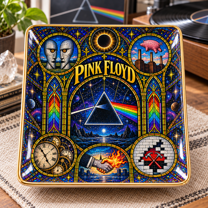 Pink Floyd Ceramic Ring Dish - Prog Rock Dark Side Of The Moon Stained Glass Jewelry Tray, Trinket Dish Fan Gift