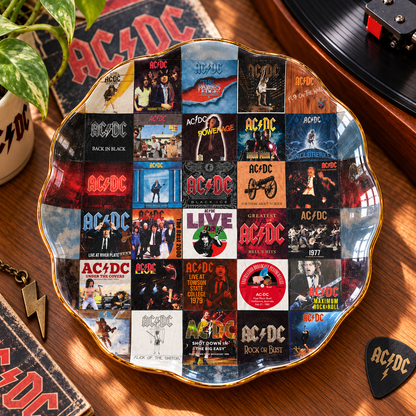 AC/DC Ceramic Ring Dish - Band Album Cover Trinket Tray, Gold-Rimmed Jewelry Holder & Hard Rock Fan Gift