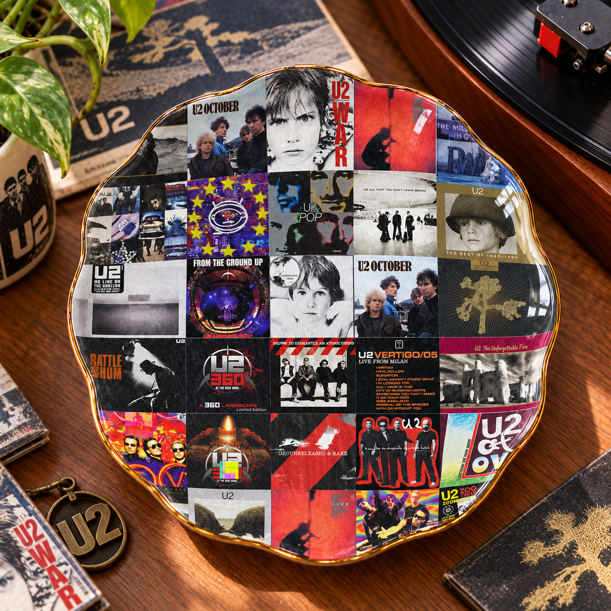 U2 Ceramic Ring Dish - Rock Album Cover Trinket Tray, Gold-Rimmed Jewelry Holder & Rock Fan Gift