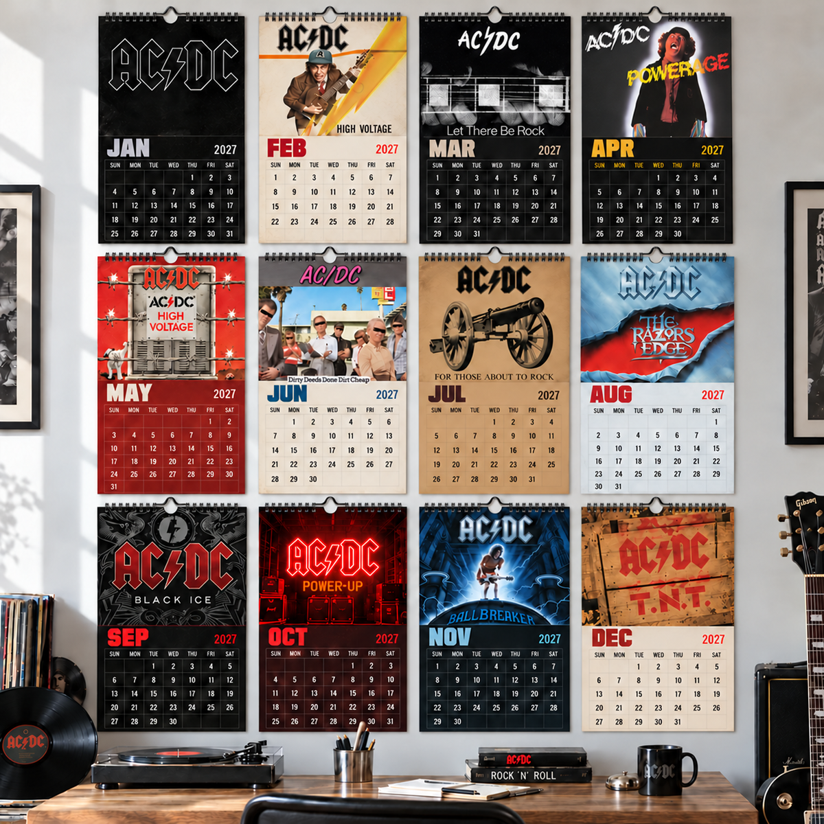 AC/DC 2027 Calendar - Classic Hard Rock Band Wall Planner, Unique Gift for AC/DC Fans