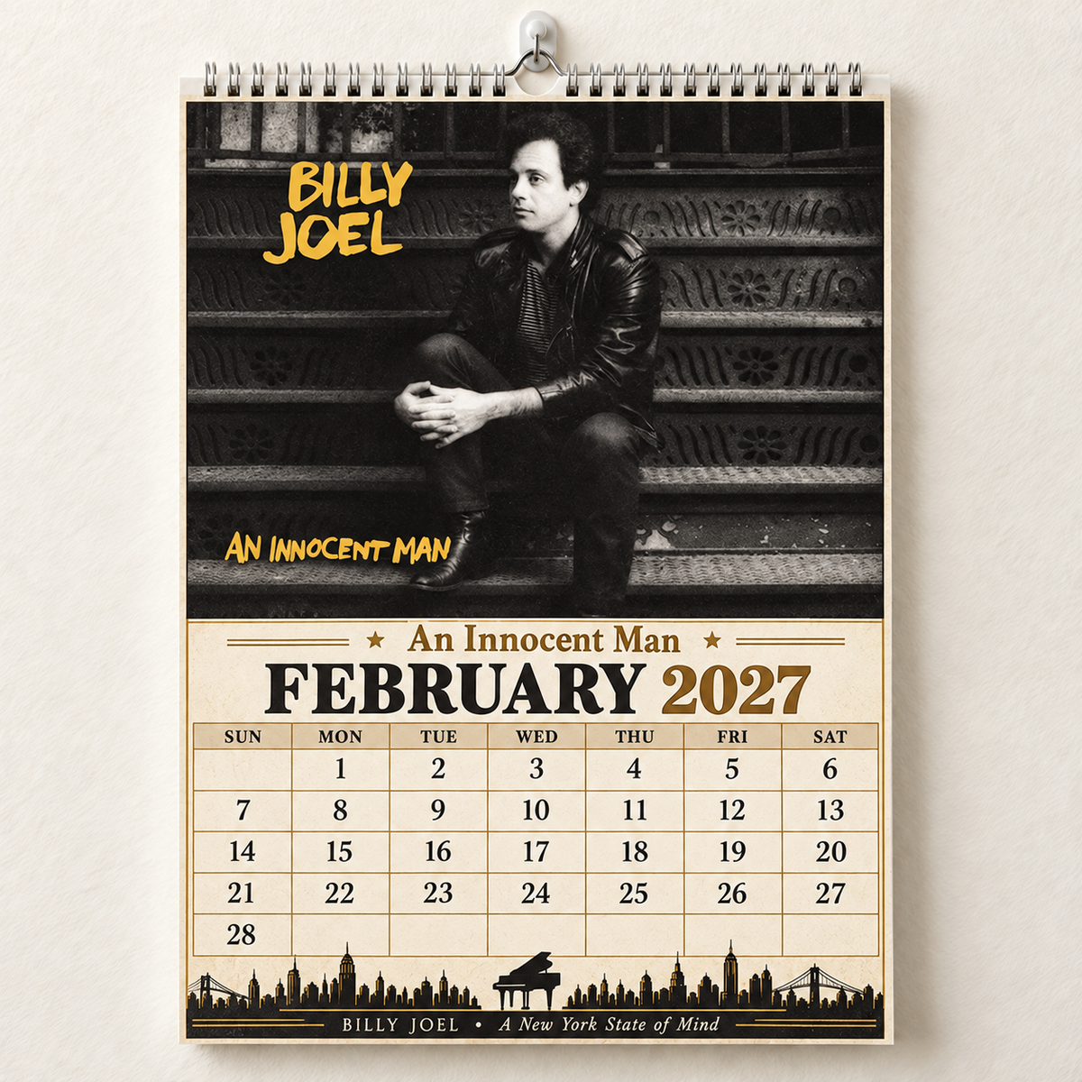 Billy Joel 2027 Album Cover Calendar - Classic Pop Rock Art Wall Planner, Piano Man Music Keepsake Fan Gift