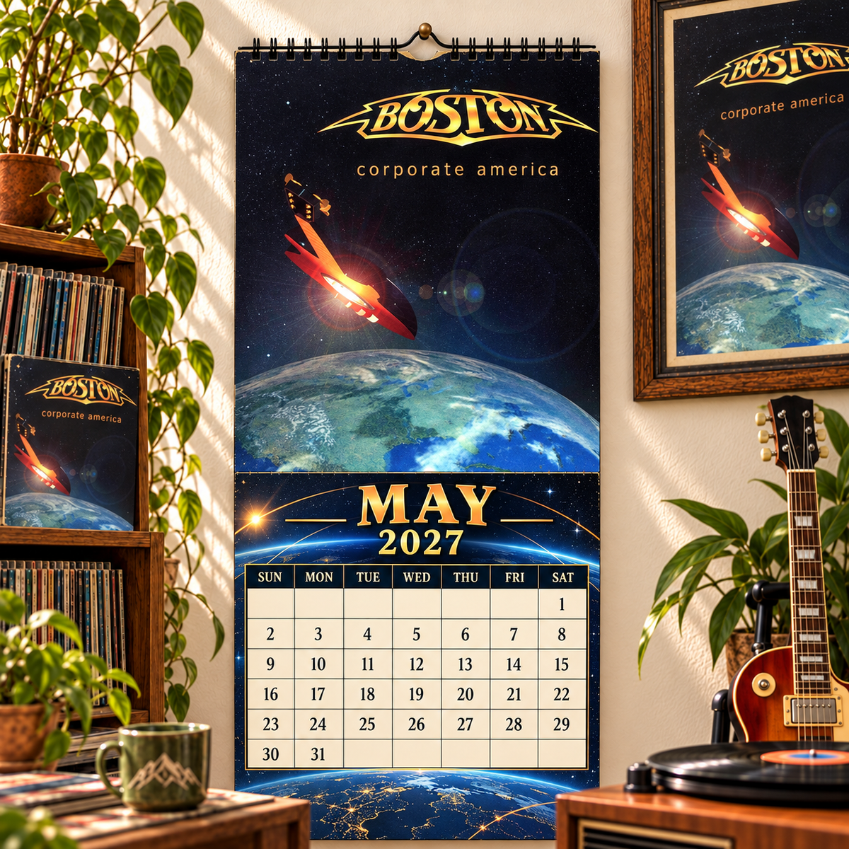 Boston Band Wall Calendar 2027 - 12-Month Classic Rock Music Merchandise & Spaceship Album Art Decor