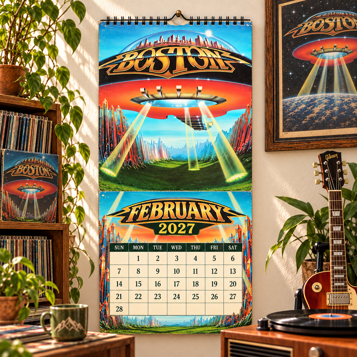 Boston Band Wall Calendar 2027 - 12-Month Classic Rock Music Merchandise & Spaceship Album Art Decor