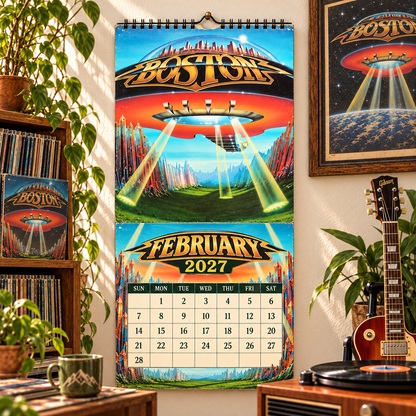 Boston Band Wall Calendar 2027 - 12-Month Classic Rock Music Merchandise & Spaceship Album Art Decor