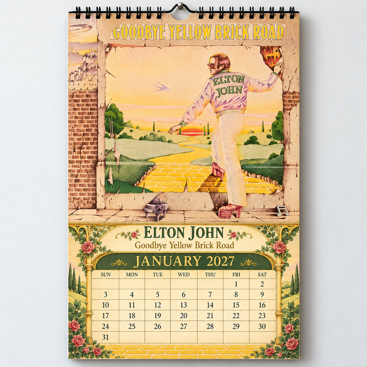 Elton John 2027 Wall Calendar - Classic Album Covers & Single Art Collage | 12-Month Music Memorabilia & Office Decor