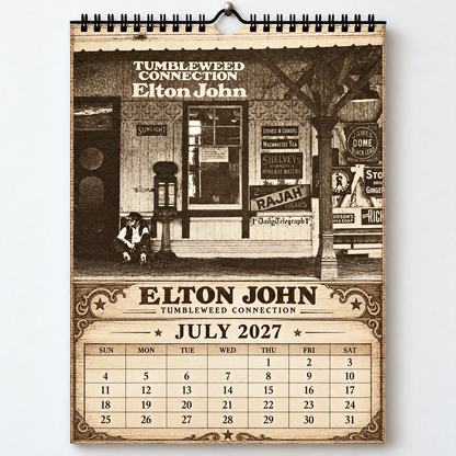 Elton John 2027 Wall Calendar - Classic Album Covers & Single Art Collage | 12-Month Music Memorabilia & Office Decor