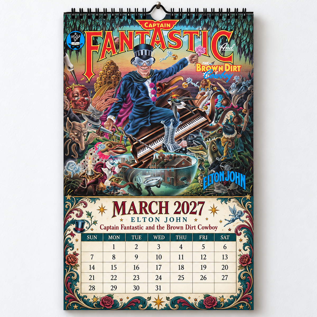 Elton John 2027 Wall Calendar - Classic Album Covers & Single Art Collage | 12-Month Music Memorabilia & Office Decor
