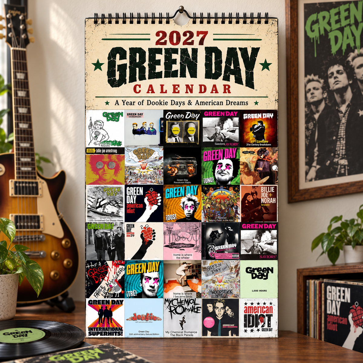 Green Day 2027 Wall Calendar - Album Cover Collage & Punk Rock Art | Premium Music Fan Gift & Hanging Decor