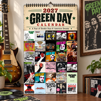 Green Day 2027 Wall Calendar - Album Cover Collage & Punk Rock Art | Premium Music Fan Gift & Hanging Decor