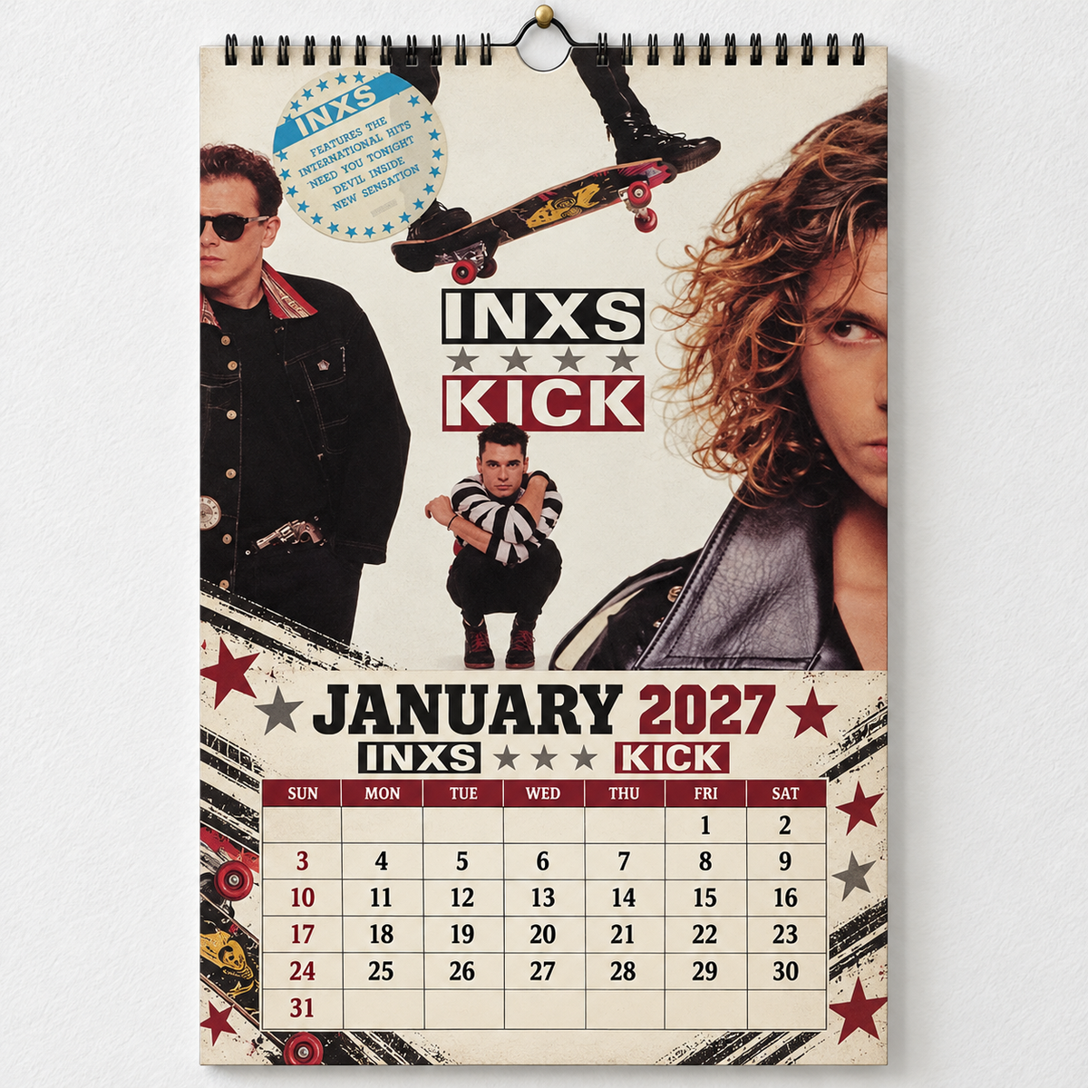 2027 INXS Album Covers & Band Photos Wall Calendar - Spiral Bound Vintage Pop-Rock Collector's Calendar - Unique Christmas Stocking Stuffer & New Year Gift