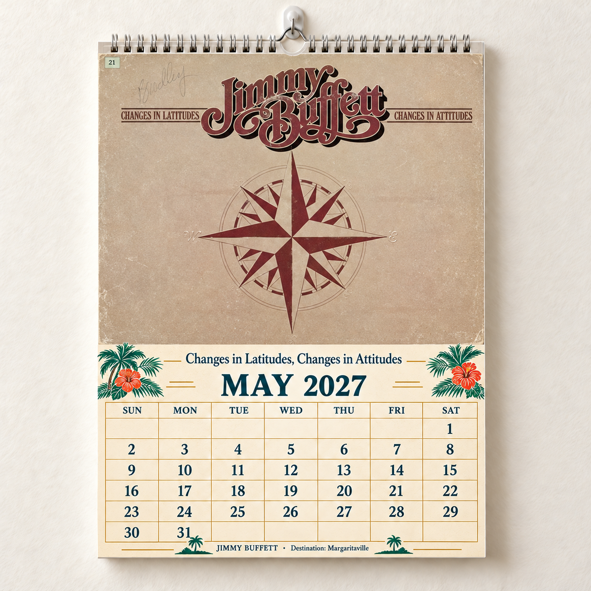 2027 Jimmy Buffett Album Covers Calendar – Margaritaville Tropical Wall Calendar, Vintage Album Covers Collage
