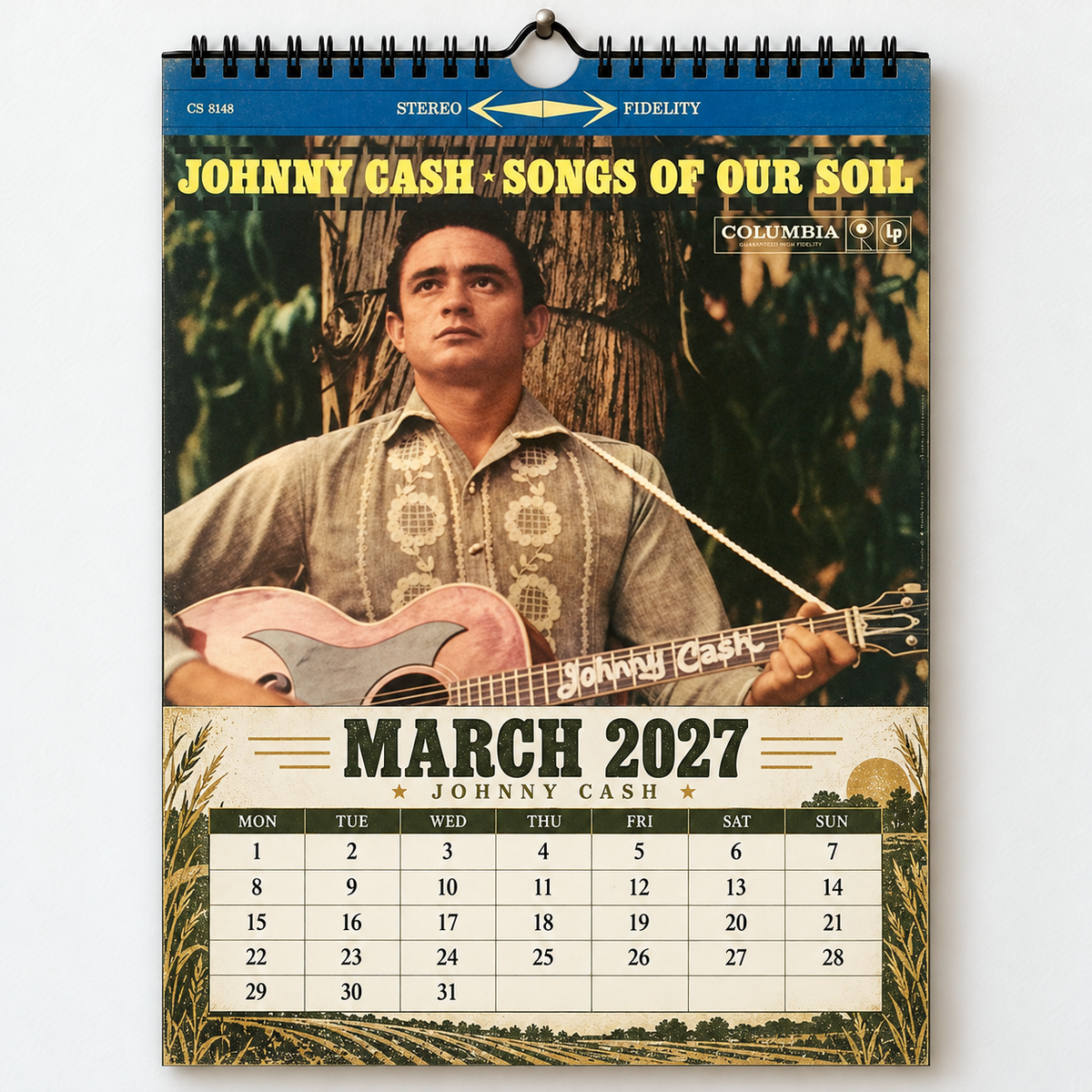 2027 Johnny Cash Album Cover Wall Calendar – Vintage Country Music Calenda,  Country Music Fan Gift