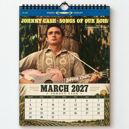2027 Johnny Cash Album Cover Wall Calendar – Vintage Country Music Calenda,  Country Music Fan Gift