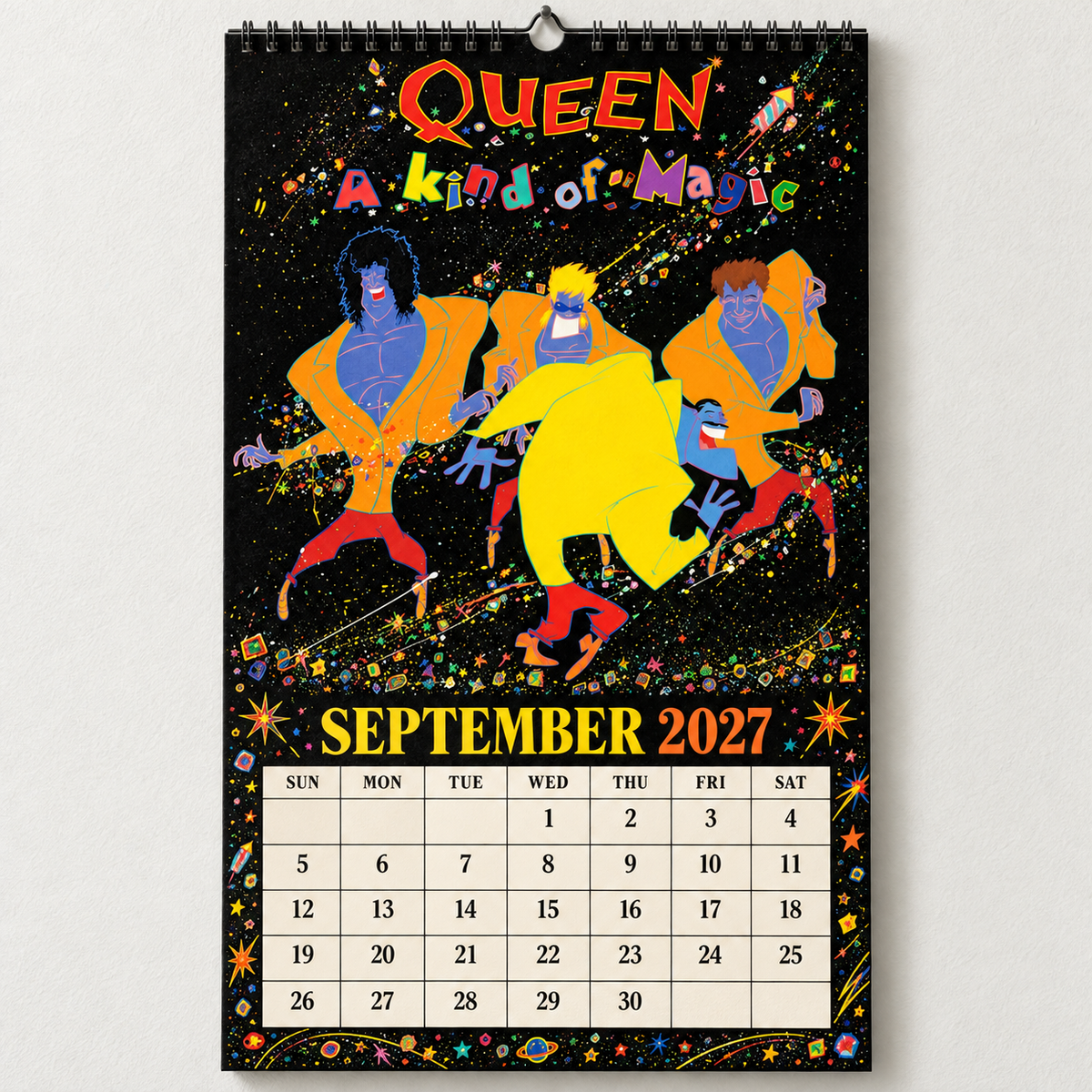 2027 Queen Album Cover Wall Calendar – Freddie Mercury Classic Rock Music Calendar, Bohemian Rhapsody, Vintage Queen Band Fan Gift
