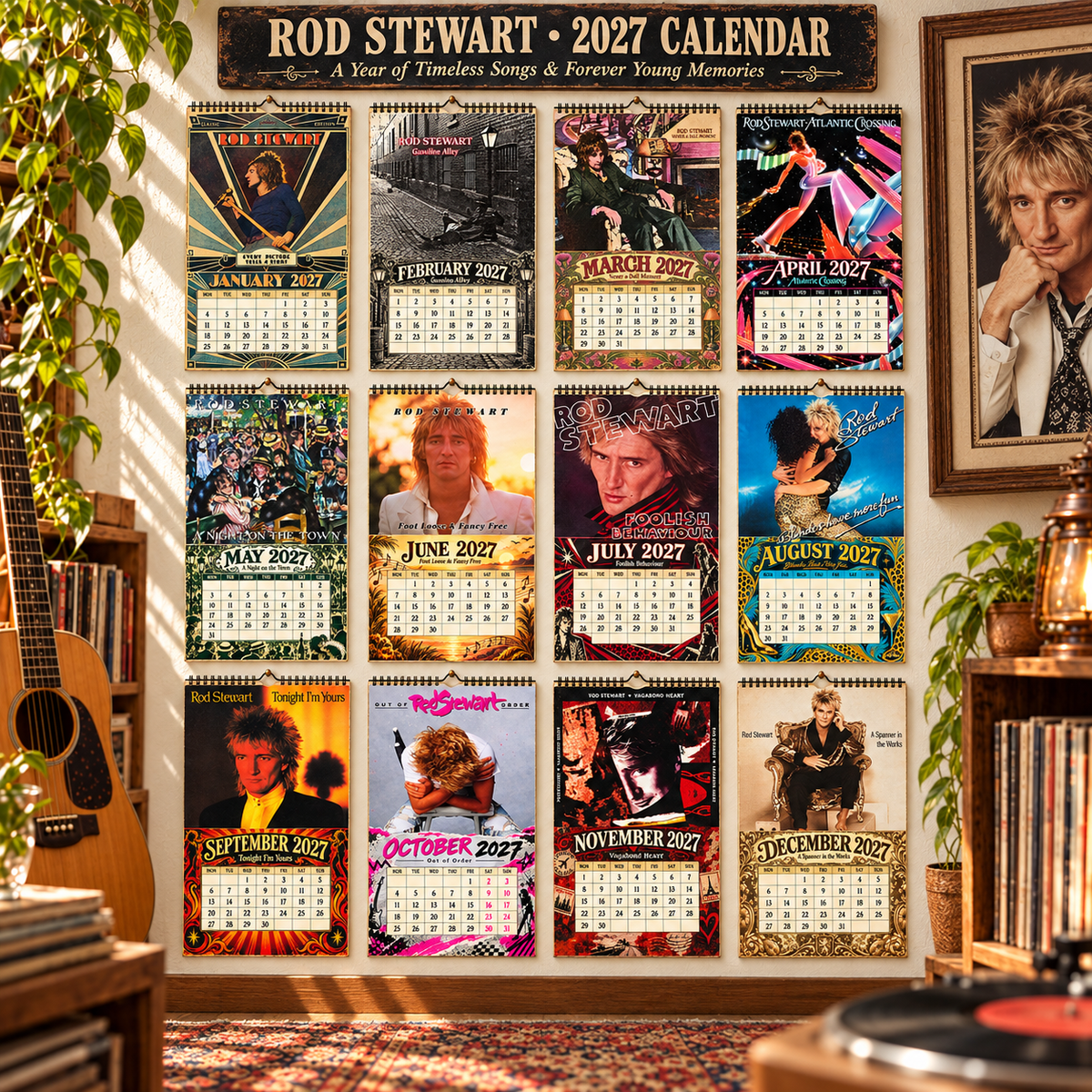 Rod Stewart Album Covers Collage Wall Calendar - 2027 A Year of Timeless Songs & Forever Young Memories - Perfect Gift for Fans