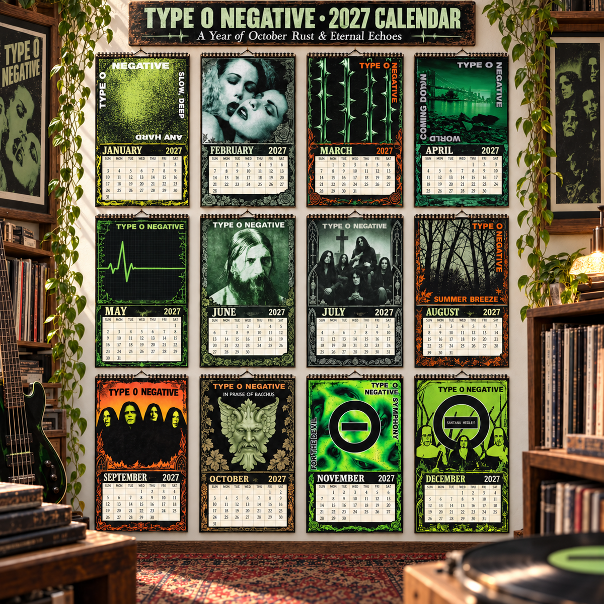 Type O Negative 2027 Album Covers Music Wall Calendar - Timeless Gothic Rock Classic Album Art Hanging Calendar