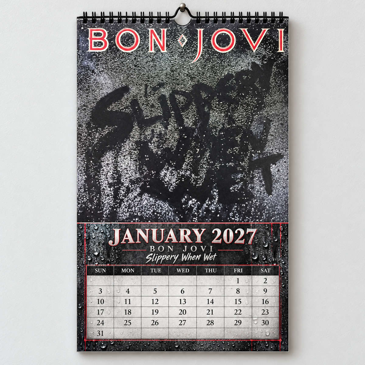 Bon Jovi 2027 Album Covers Calendar - 12 Month Hanging Rock Wall Decor, Perfect Gift for Classic Rock Fans