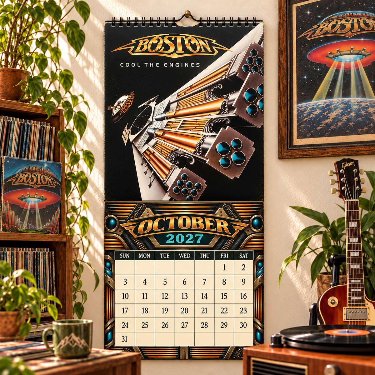 Boston Band Wall Calendar 2027 - 12-Month Classic Rock Music Merchandise & Spaceship Album Art Decor