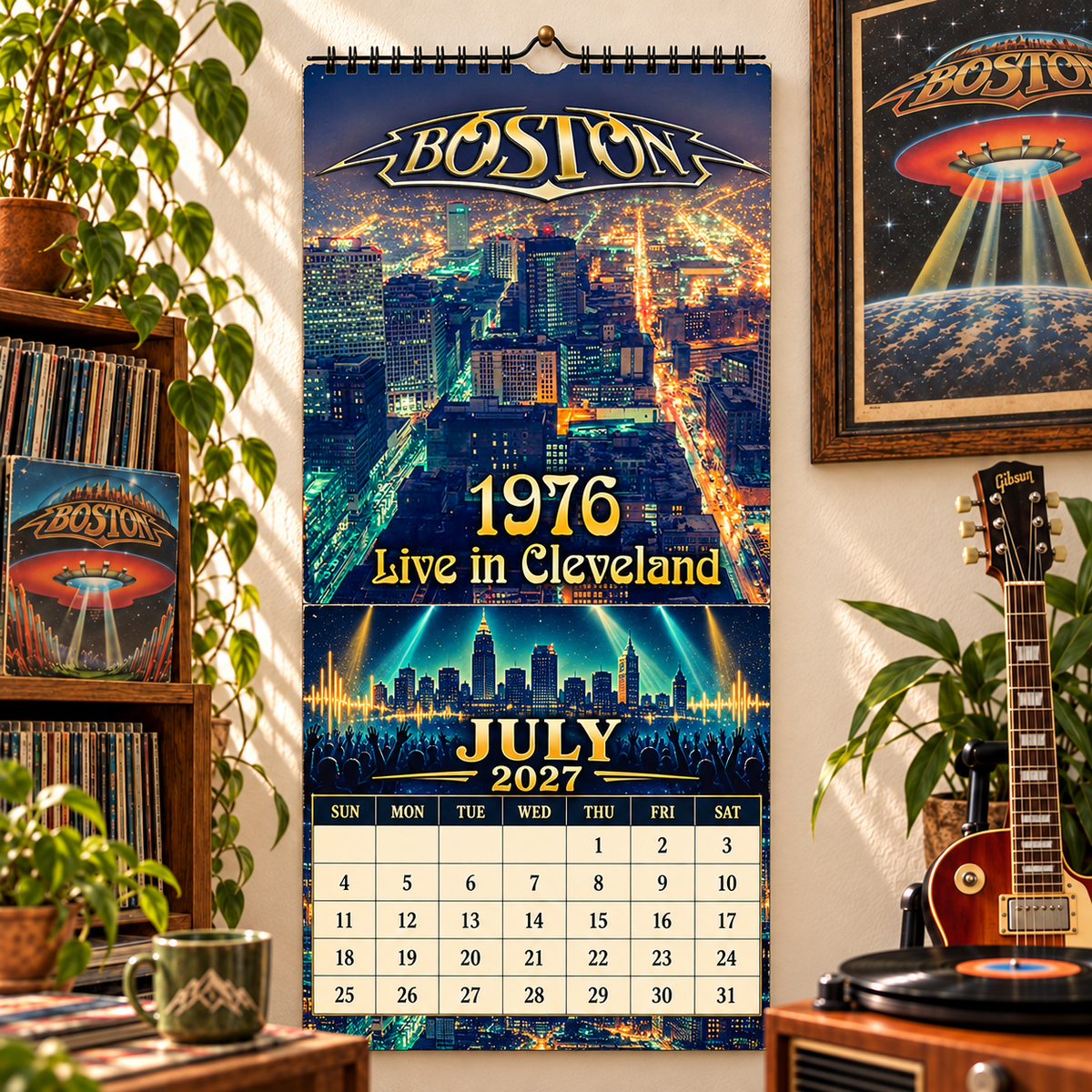 Boston Band Wall Calendar 2027 - 12-Month Classic Rock Music Merchandise & Spaceship Album Art Decor