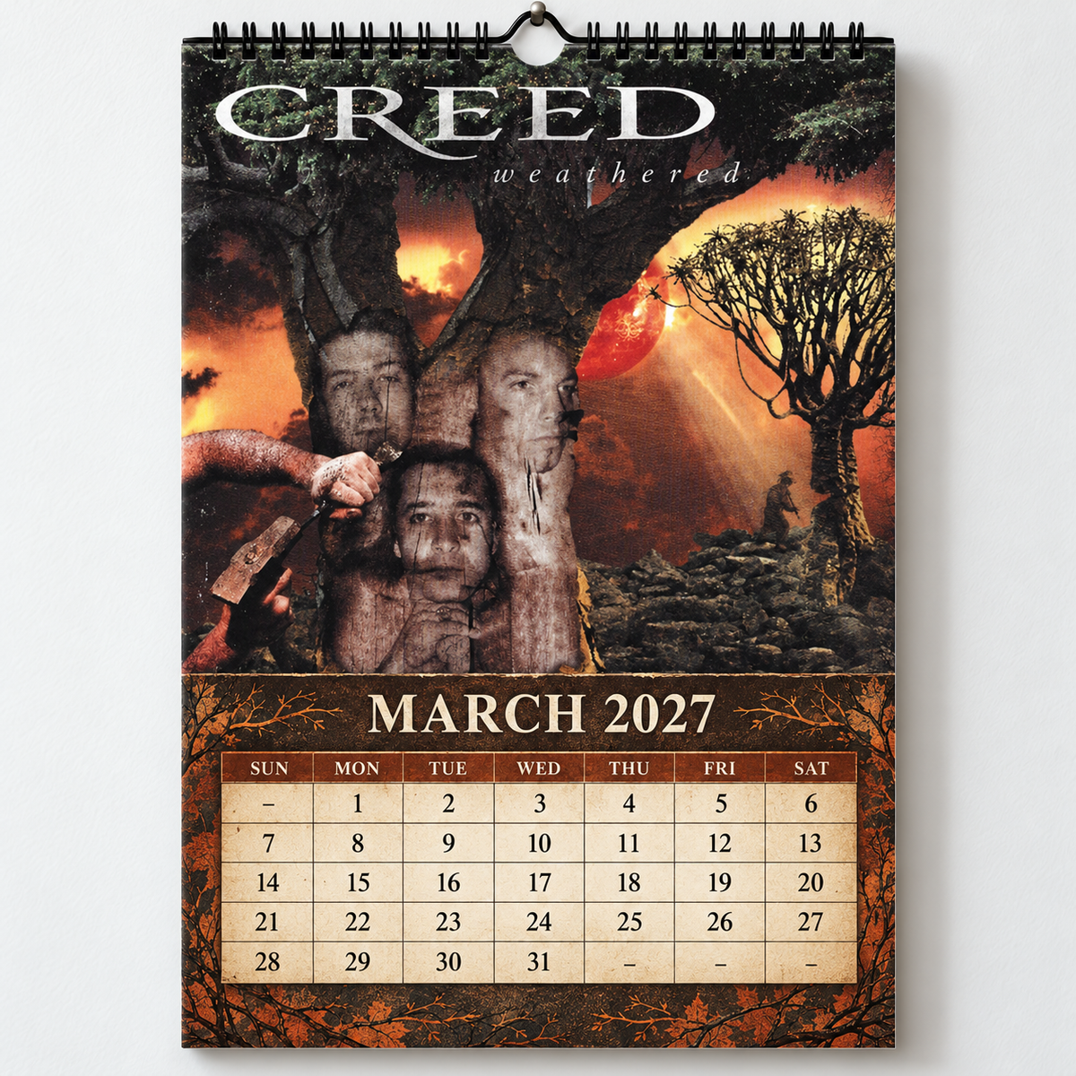 Creed 2027 Album Covers Calendar - 12 Month Hanging Wall Decor Featuring Human Clay, My Own Prison & Greatest Hits Art