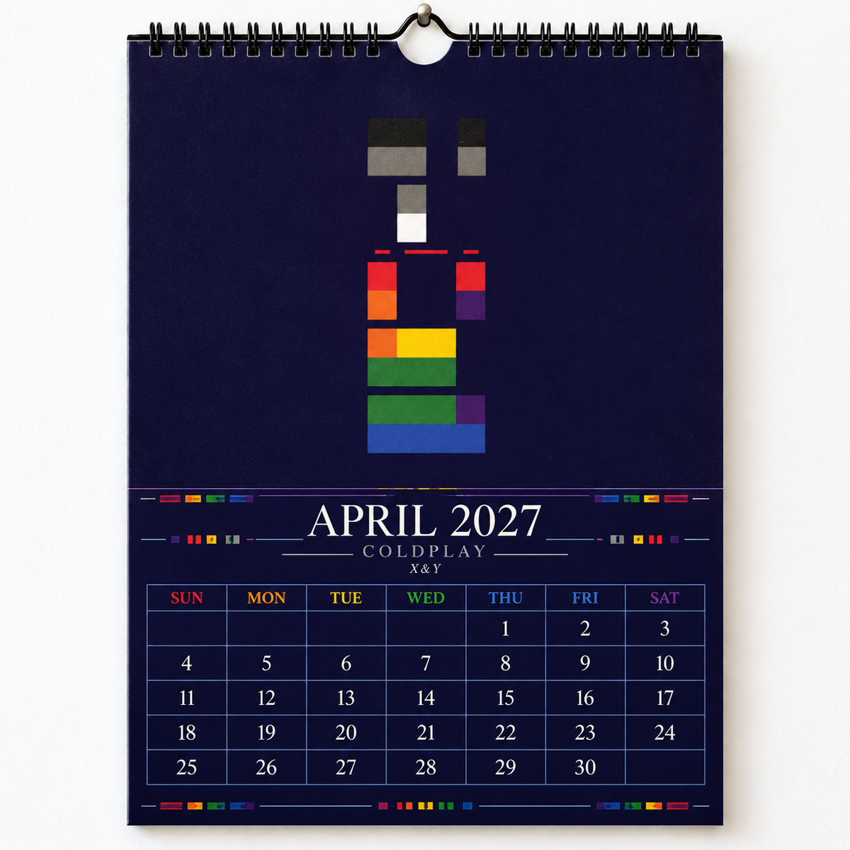 Coldplay 2027 Album Covers Calendar - 12 Month Hanging Wall Decor, Premium Music Fan Gift & Hanging Wall Decor