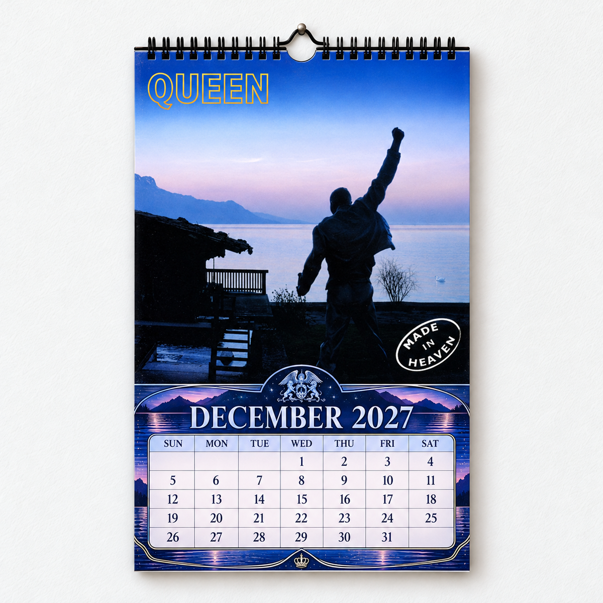 2027 Queen Album Cover Wall Calendar – Freddie Mercury Classic Rock Music Calendar, Bohemian Rhapsody, Vintage Queen Band Fan Gift