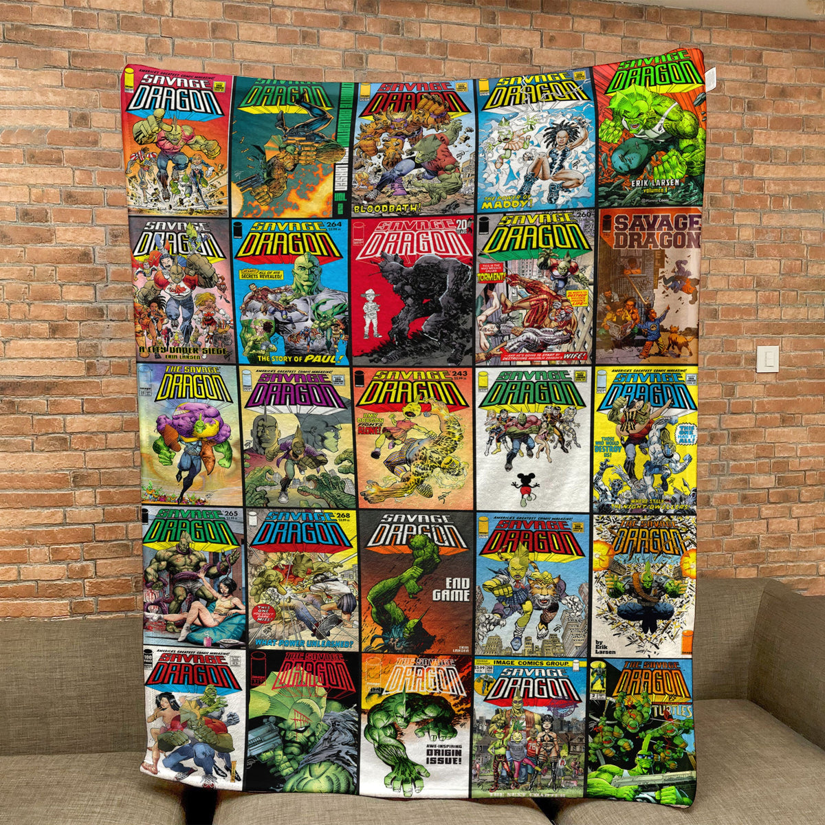 Savage Dragon Comic Album Collage Sherpa Blanket – Erik Larsen Superhero Throw Blanket for Cozy Home Decor