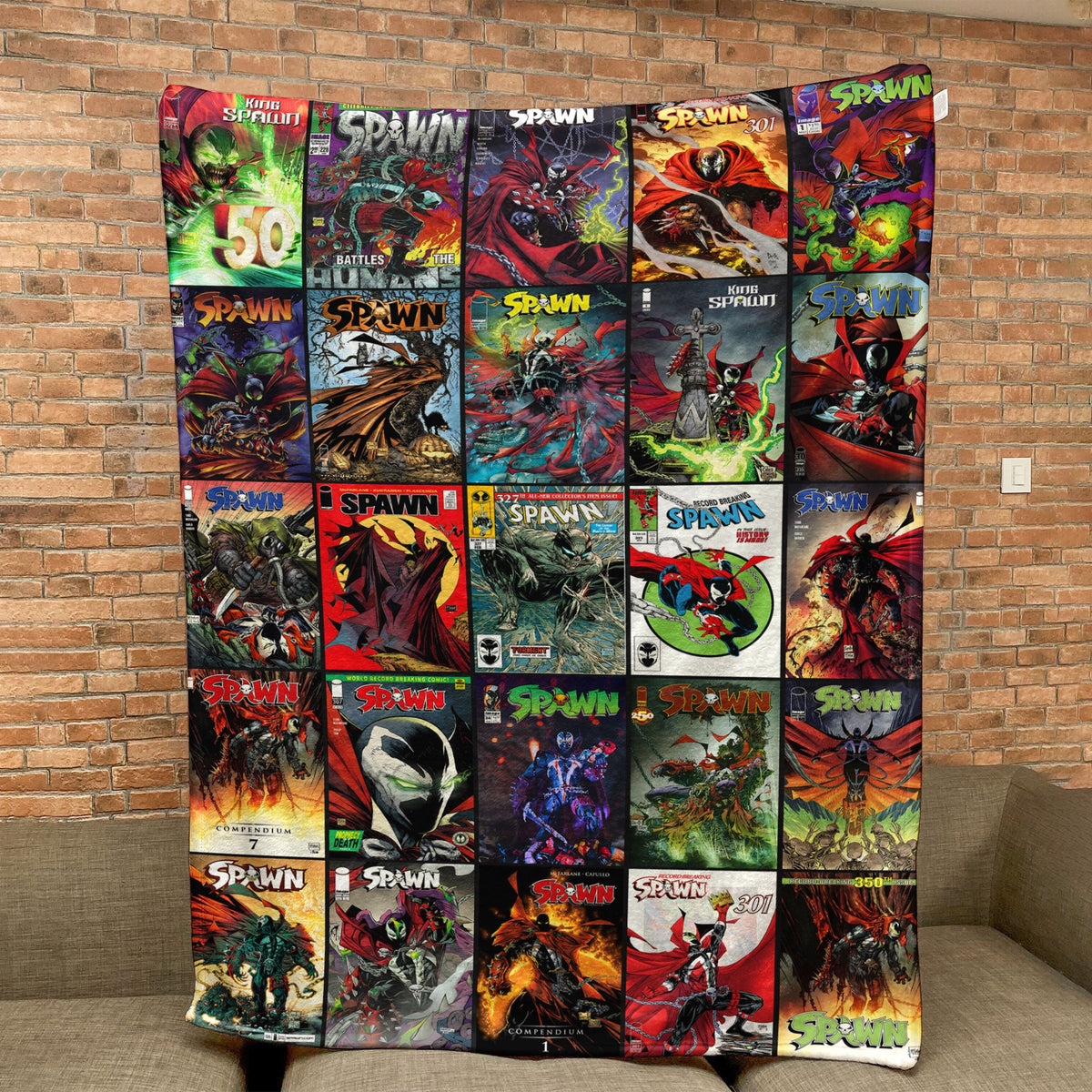 Spawn Comic Album Collage Sherpa Blanket – Todd McFarlane Dark Superhero Throw Blanket for Music Fan
