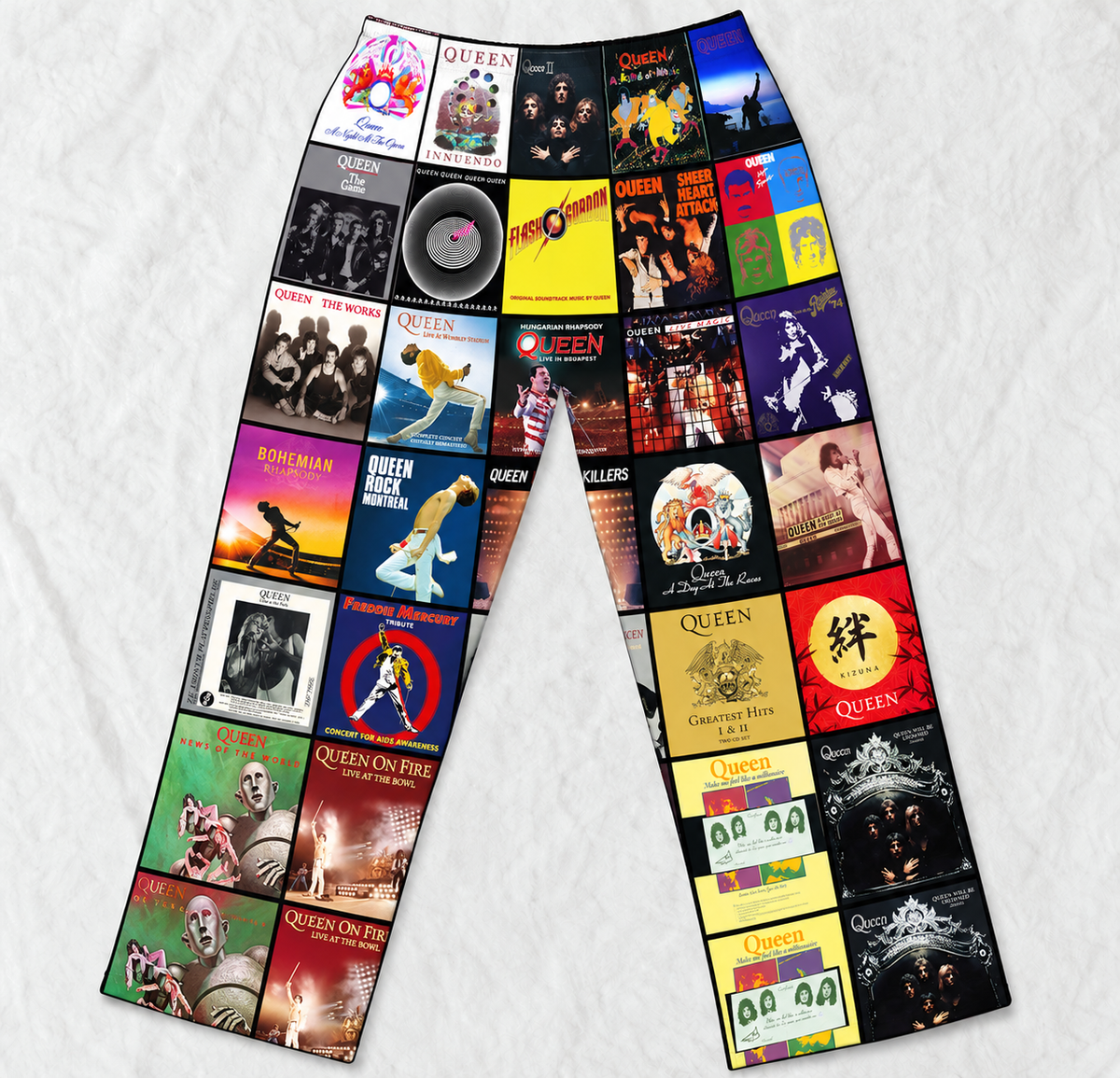 Queen Pajama Pants - Classic Rock & Glam Rock Album Cover Grid Collage Soft Sleep Lounge Pants with Pockets for Men & Women Music Gift