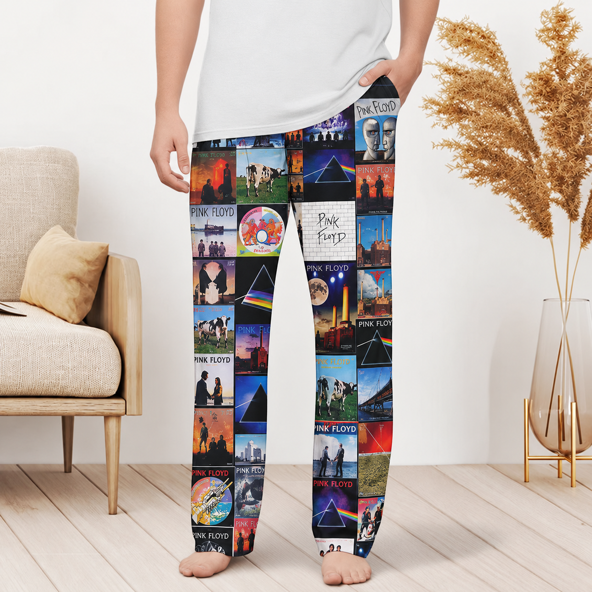 Pink Floyd Pajama Pants - Progressive Rock Album Cover Grid Collage Soft Sleep Lounge Pants with Pockets for Men & Women Music Gift