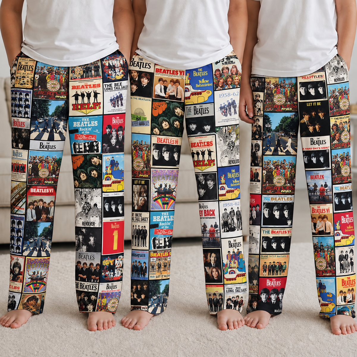 The Beatles Pajama Pants - Classic Rock Album Cover Grid Collage Soft Sleep Lounge Pants with Pockets for Men & Women Music Gift