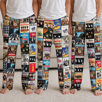 The Beatles Pajama Pants - Classic Rock Album Cover Grid Collage Soft Sleep Lounge Pants with Pockets for Men & Women Music Gift