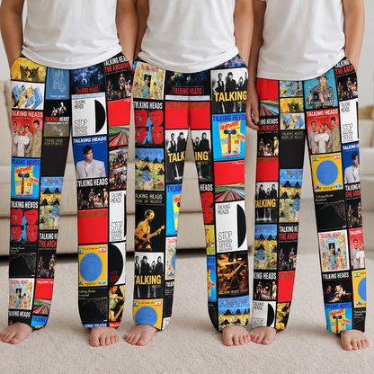 Talking Heads Pajama Pants - Retro David Byrne Discography Artwork Collage Printed Sleepwear Pants - Perfect Holiday Gift for Rock Fans