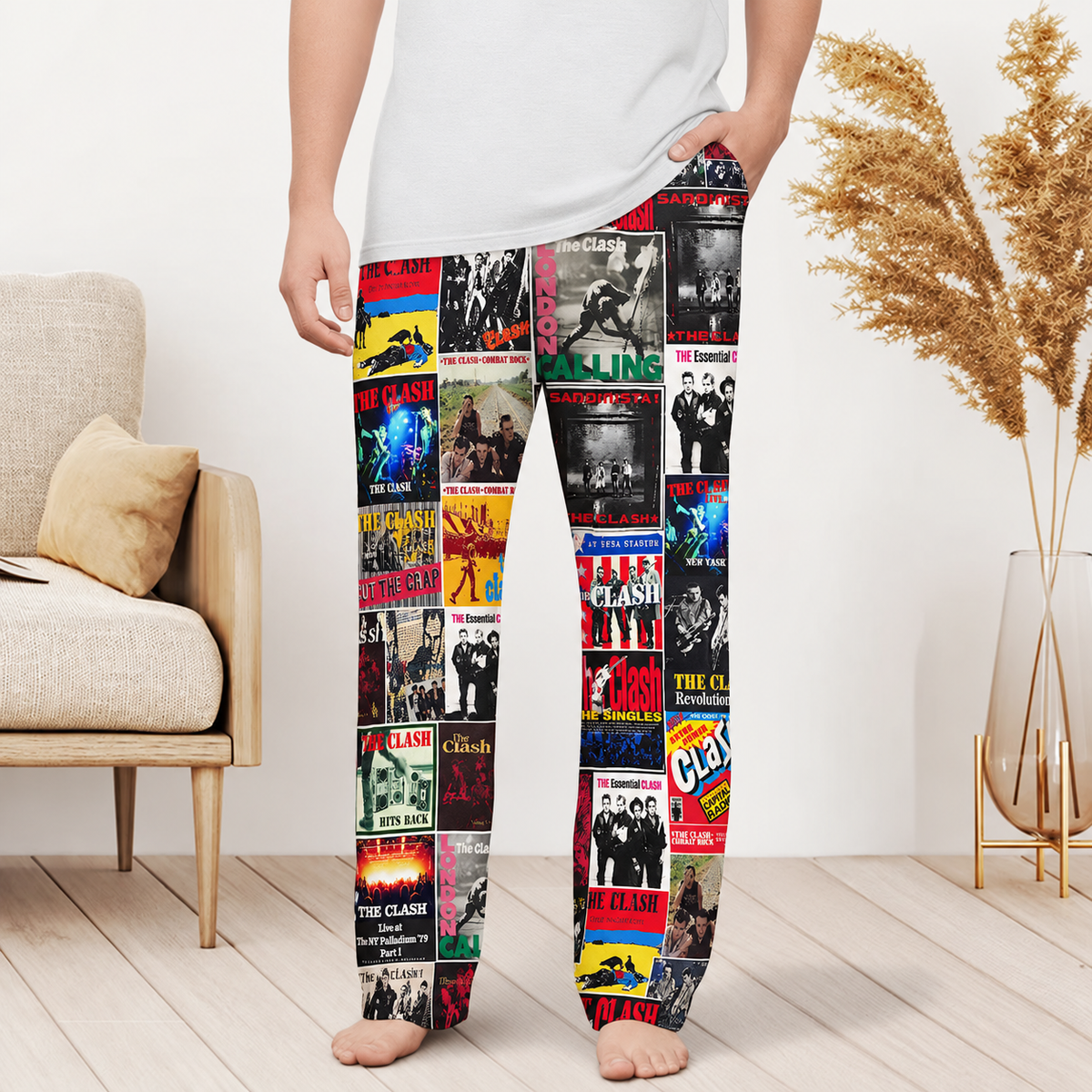 The Clash Pajama Pants - Punk Rock & Post-Punk Album Cover Grid Collage Soft Sleep Lounge Pants with Pockets for Men & Women Music Gift