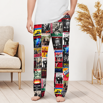 The Clash Pajama Pants - Punk Rock & Post-Punk Album Cover Grid Collage Soft Sleep Lounge Pants with Pockets for Men & Women Music Gift