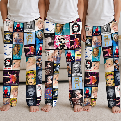Madonna Pajama Pants - Pop Icon Album Cover Grid Collage Soft Sleep Lounge Pants with Pockets for Men & Women Music Gift