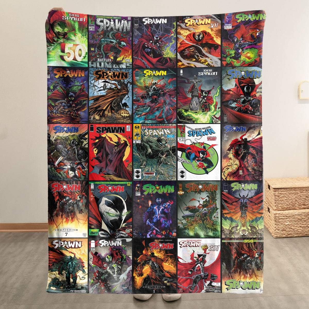 Spawn Comic Album Collage Sherpa Blanket – Todd McFarlane Dark Superhero Throw Blanket for Music Fan